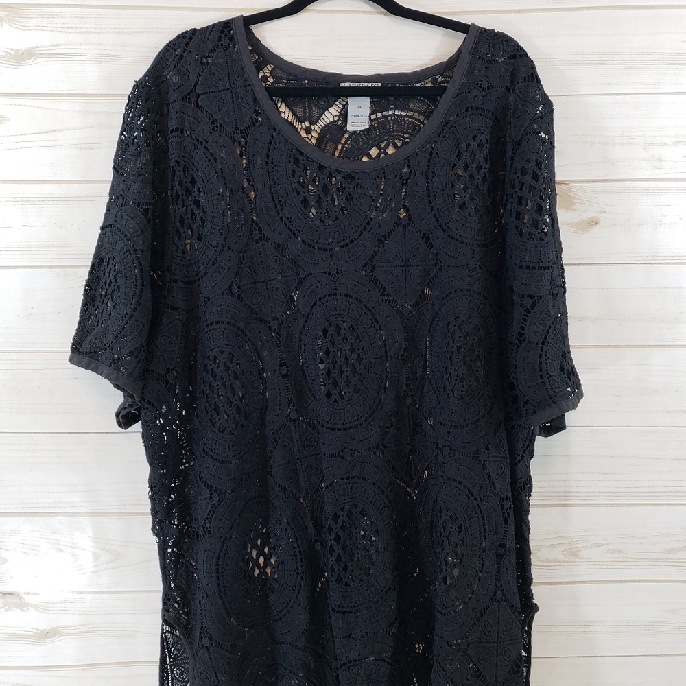 Catherines Black Lace Short Sleeve Top 5X